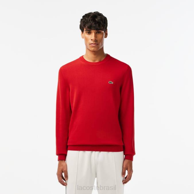 Lacoste homens suéter gola redonda em algodão orgânico vermelho P2PX1453 roupas