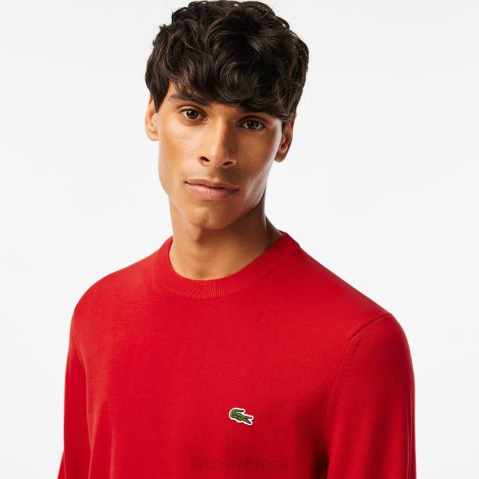 Lacoste homens suéter gola redonda em algodão orgânico vermelho P2PX1453 roupas
