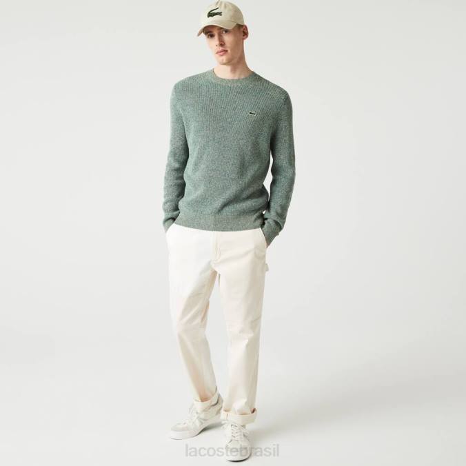 Lacoste homens suéter tricotado com gola redonda branco/verde/bege P2PX1621 roupas