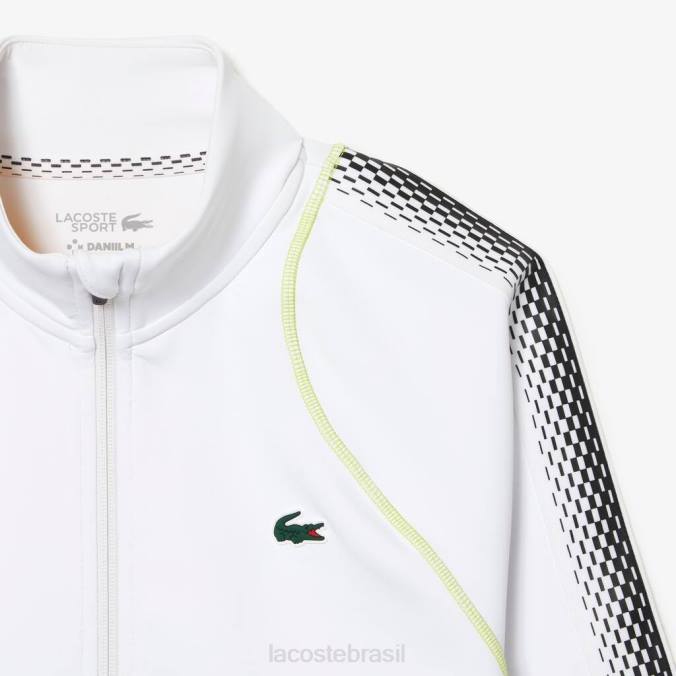 Lacoste homens tênis x daniil medvedev moletom com zíper Branco amarelo P2PX311 roupas