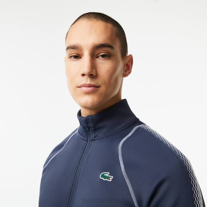 Lacoste homens tênis x daniil medvedev moletom com zíper Branco azulado P2PX312 roupas