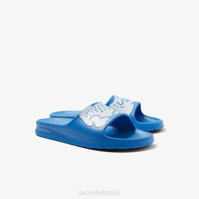 Lacoste homens slides com alça de logotipo sintético croco 2.0 azul claro/branco P2PX1897 sapato
