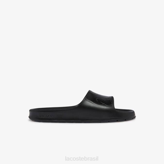 Lacoste homens slides com alça de logotipo sintético croco 2.0 preto P2PX1831 sapato
