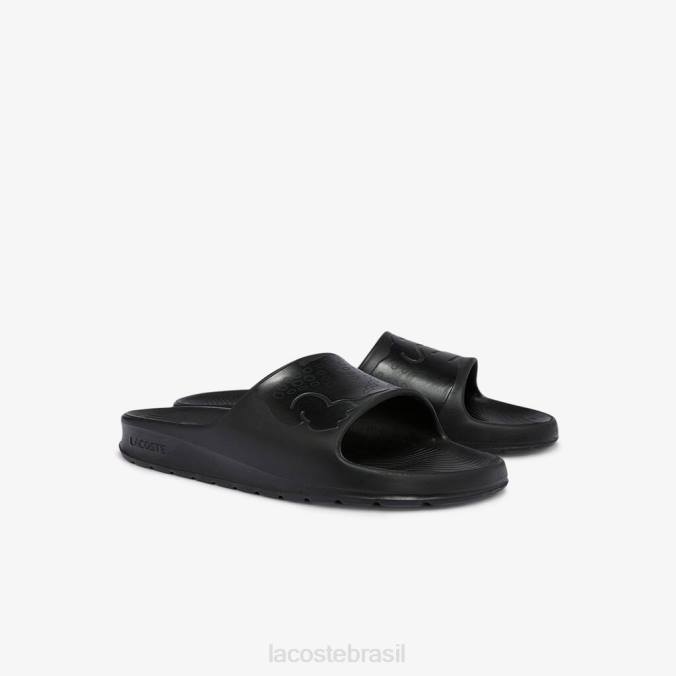 Lacoste homens slides com alça de logotipo sintético croco 2.0 preto P2PX1831 sapato