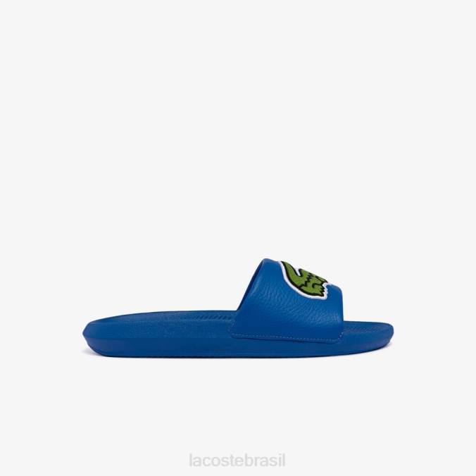 Lacoste homens slides com alça de logotipo sintético croco azul verde P2PX1773 sapato