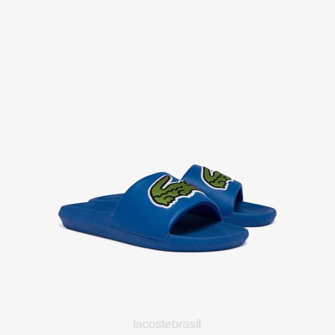 Lacoste homens slides com alça de logotipo sintético croco azul verde P2PX1773 sapato