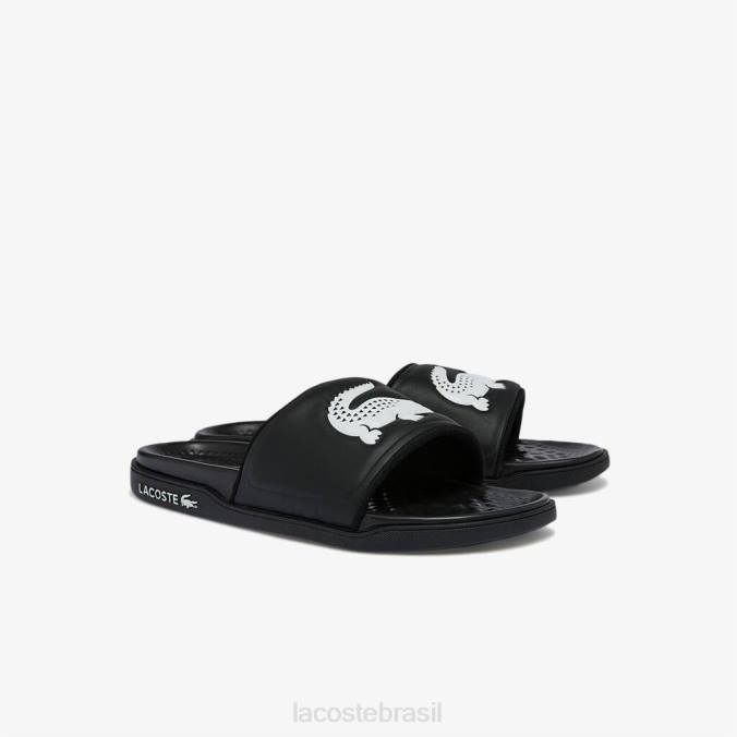 Lacoste homens slides com alça de logotipo sintético croco dualiste Preto branco P2PX1765 sapato