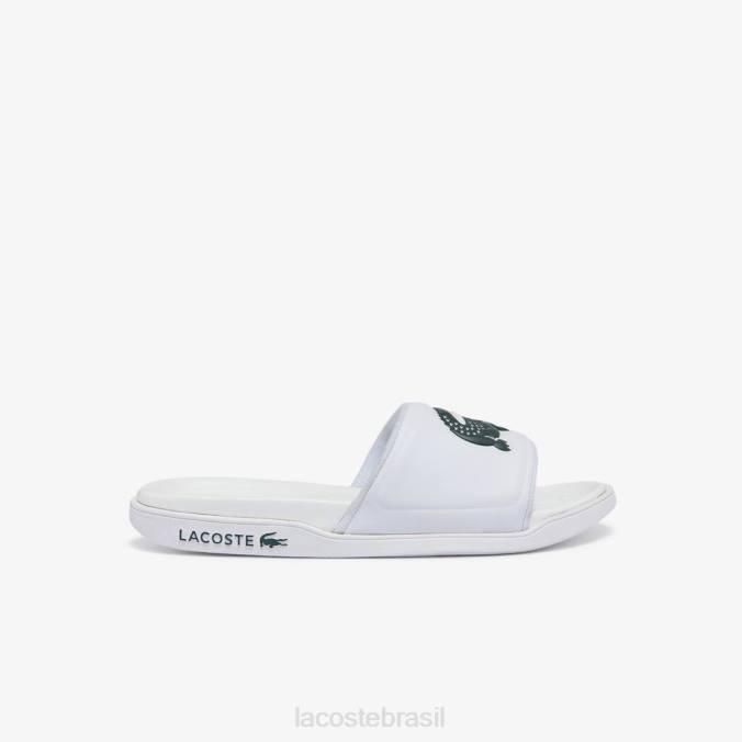 Lacoste homens slides com alça de logotipo sintético croco dualiste branco e verde escuro P2PX1766 sapato