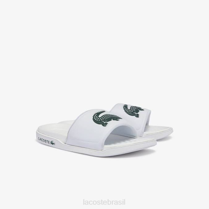 Lacoste homens slides com alça de logotipo sintético croco dualiste branco e verde escuro P2PX1766 sapato