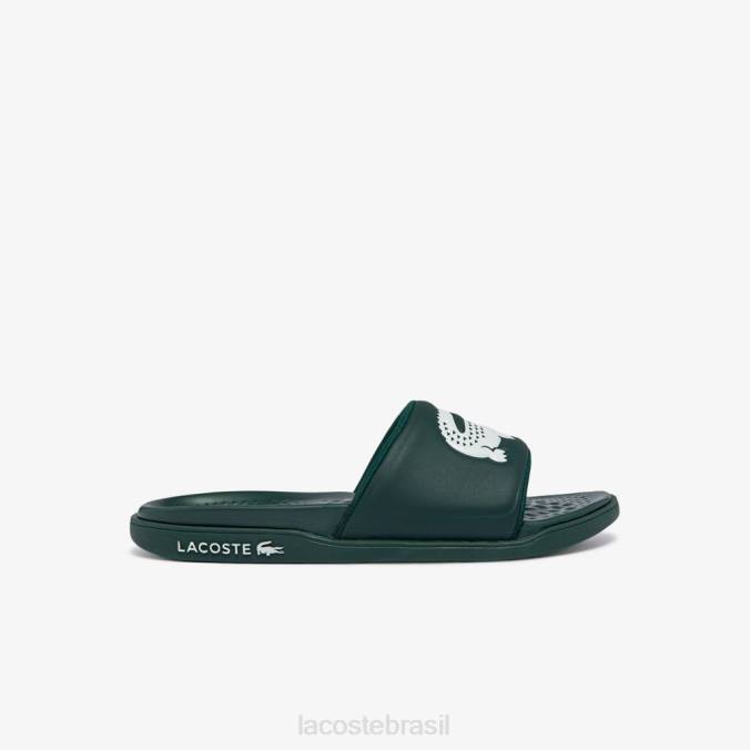 Lacoste homens slides com alça de logotipo sintético croco dualiste verde escuro/branco P2PX1764 sapato