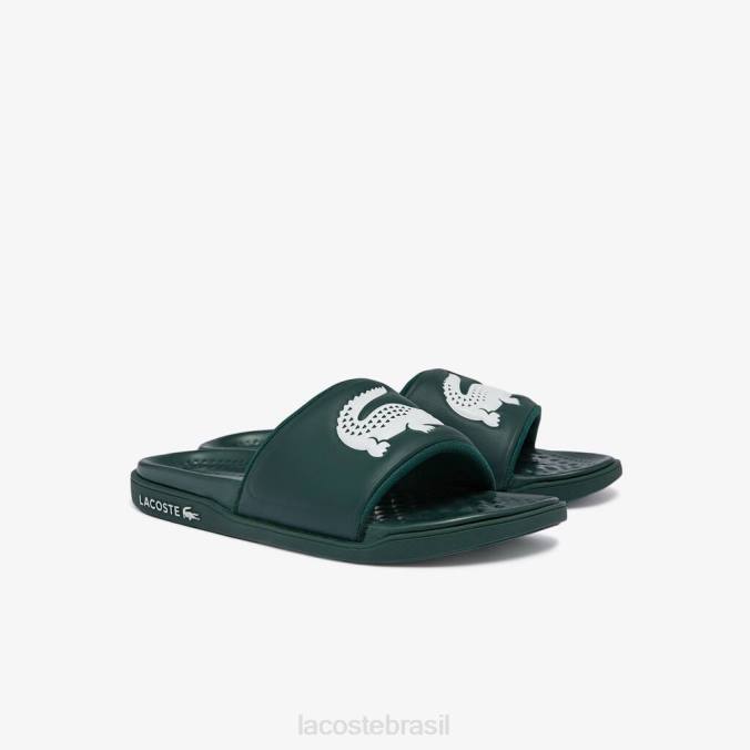 Lacoste homens slides com alça de logotipo sintético croco dualiste verde escuro/branco P2PX1764 sapato