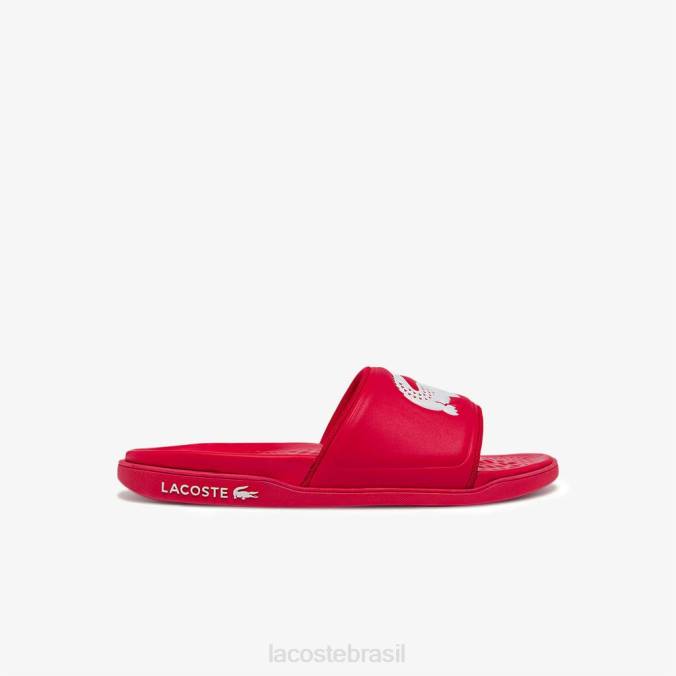 Lacoste homens slides com alça de logotipo sintético croco dualiste vermelho branco P2PX1767 sapato