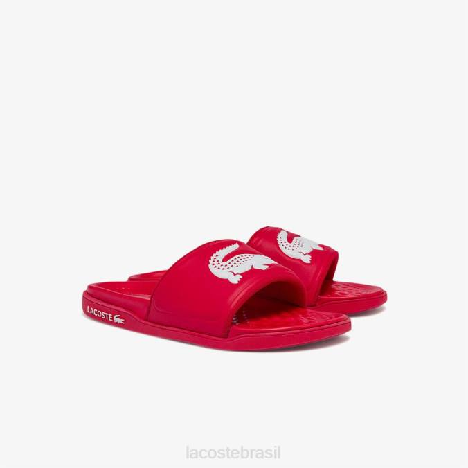 Lacoste homens slides com alça de logotipo sintético croco dualiste vermelho branco P2PX1767 sapato