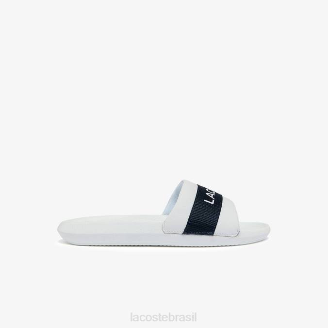 Lacoste homens slides com logotipo têxtil croco Marinha Branca P2PX1776 sapato