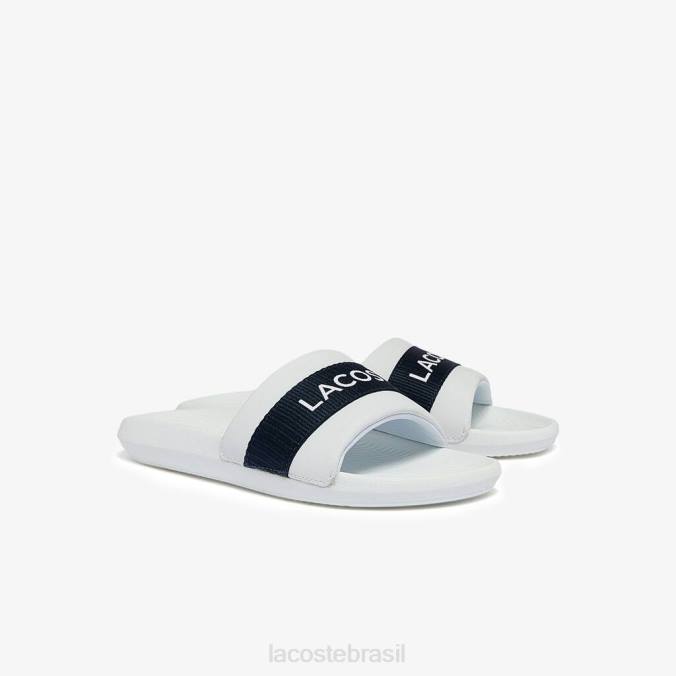 Lacoste homens slides com logotipo têxtil croco Marinha Branca P2PX1776 sapato