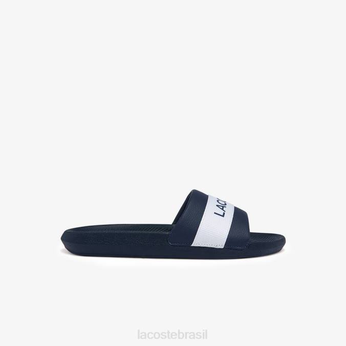 Lacoste homens slides com logotipo têxtil croco marinho e branco P2PX1775 sapato