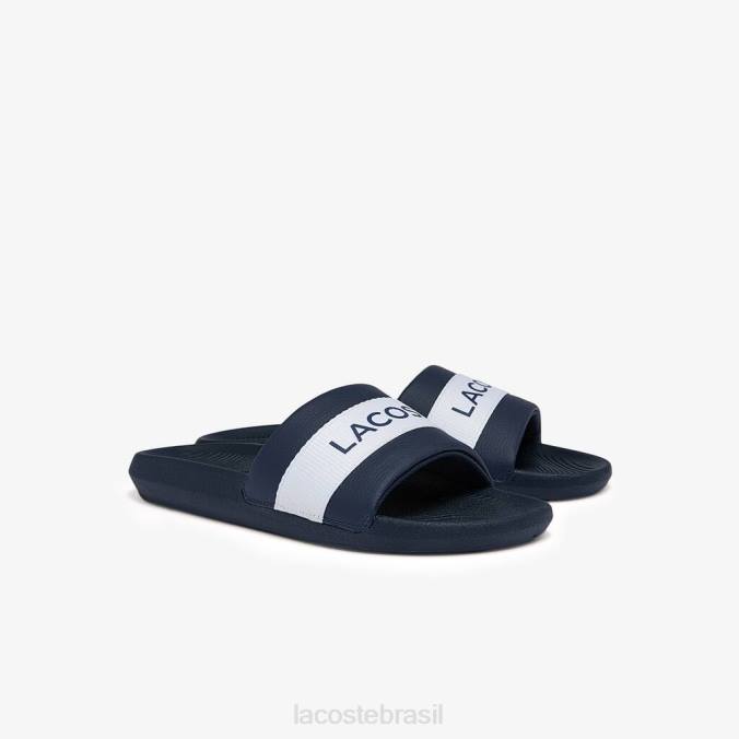 Lacoste homens slides com logotipo têxtil croco marinho e branco P2PX1775 sapato