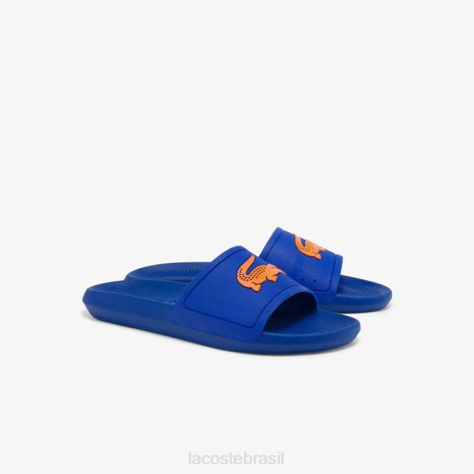 Lacoste homens slides de borracha croco azul/laranja P2PX1915 sapato