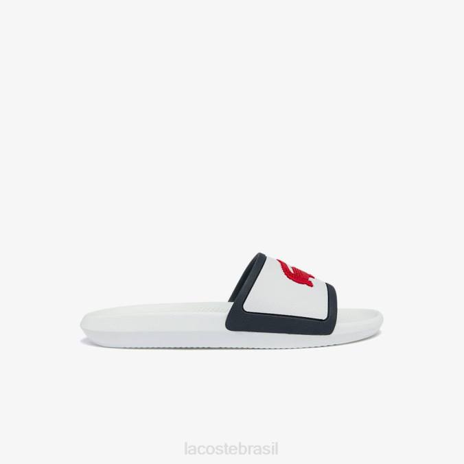 Lacoste homens slides sintéticos com pulseira de borracha croco branco, marinho e vermelho P2PX1849 sapato