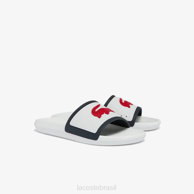 Lacoste homens slides sintéticos com pulseira de borracha croco branco, marinho e vermelho P2PX1849 sapato