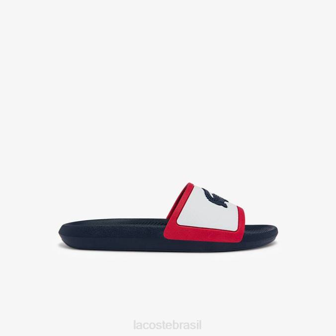 Lacoste homens slides tricolores de borracha croco branco, marinho e vermelho P2PX1896 sapato