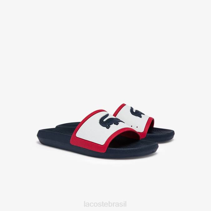 Lacoste homens slides tricolores de borracha croco branco, marinho e vermelho P2PX1896 sapato