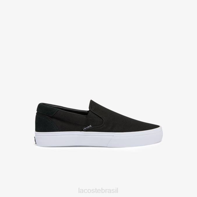 Lacoste homens salto servir lona slip on Preto branco P2PX1871 sapato