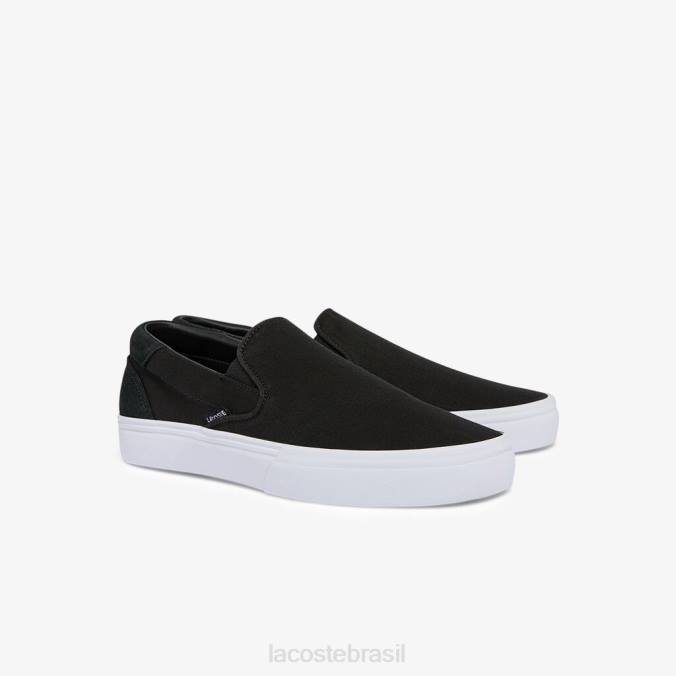 Lacoste homens salto servir lona slip on Preto branco P2PX1871 sapato