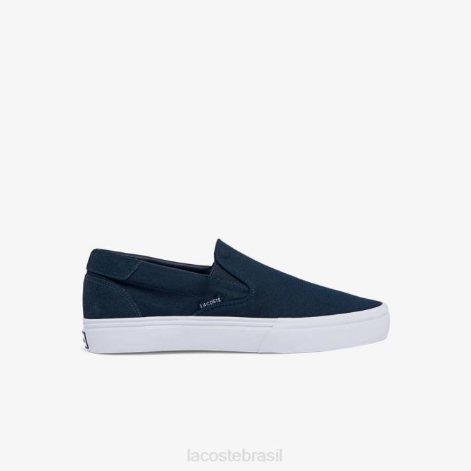 Lacoste homens salto servir lona slip on marinho e branco P2PX1872 sapato