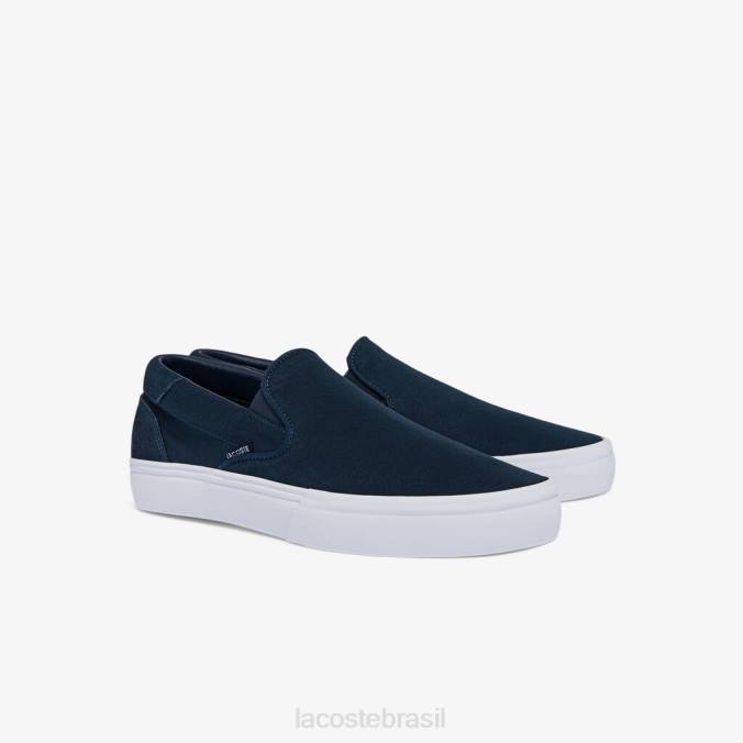 Lacoste homens salto servir lona slip on marinho e branco P2PX1872 sapato