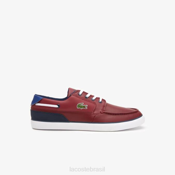 Lacoste homens sapatos de barco bayliss deck de cor sintética contrastante Borgonha/branco P2PX1784 sapato