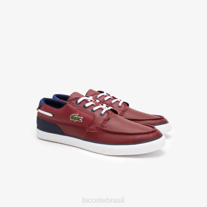 Lacoste homens sapatos de barco bayliss deck de cor sintética contrastante Borgonha/branco P2PX1784 sapato