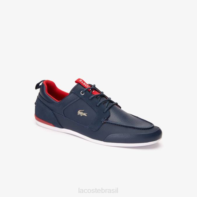 Lacoste homens sapatos de barco de couro marina azul marinho e vermelho P2PX1722 sapato