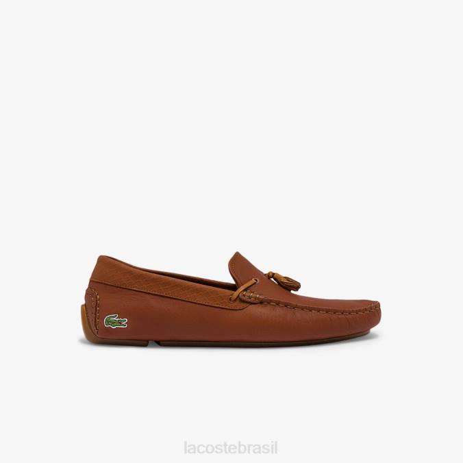 Lacoste homens sapatos de condução em couro com borla piloto marrom/goma P2PX1843 sapato