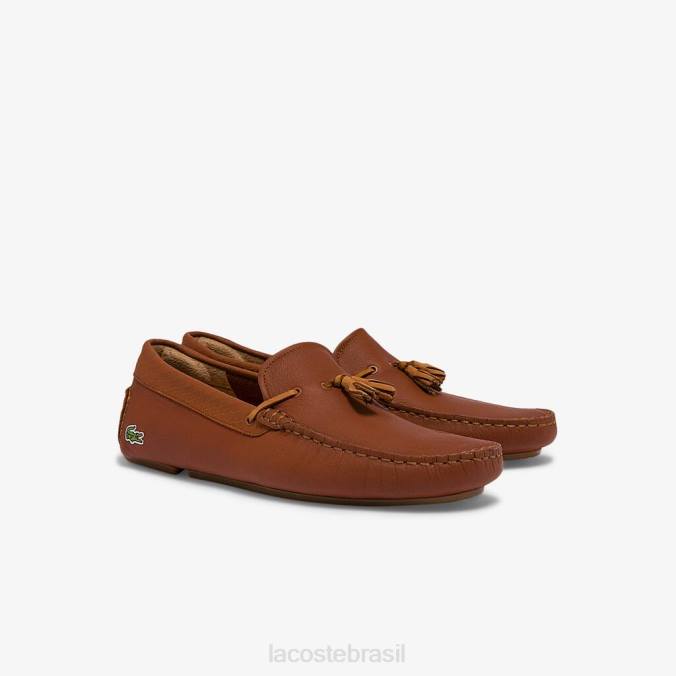 Lacoste homens sapatos de condução em couro com borla piloto marrom/goma P2PX1843 sapato