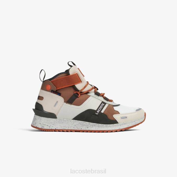 Lacoste homens tênis run breaker de couro color-pop para atividades ao ar livre marrom branco P2PX1793 sapato