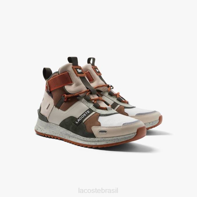Lacoste homens tênis run breaker de couro color-pop para atividades ao ar livre marrom branco P2PX1793 sapato