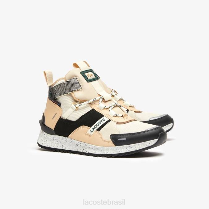 Lacoste homens tênis run breaker de couro color-pop para atividades ao ar livre preto e branco P2PX1792 sapato