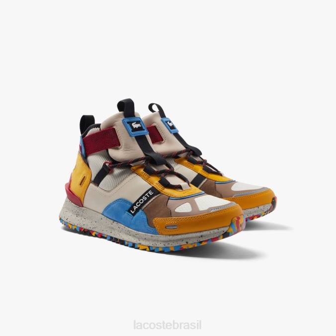 Lacoste homens tênis run breaker de couro e sintético para atividades ao ar livre branco e marrom P2PX1848 sapato