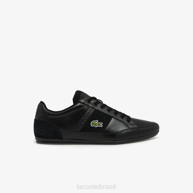 Lacoste homens chaymon bl couro e tênis em tons sintéticos preto P2PX1807 sapato