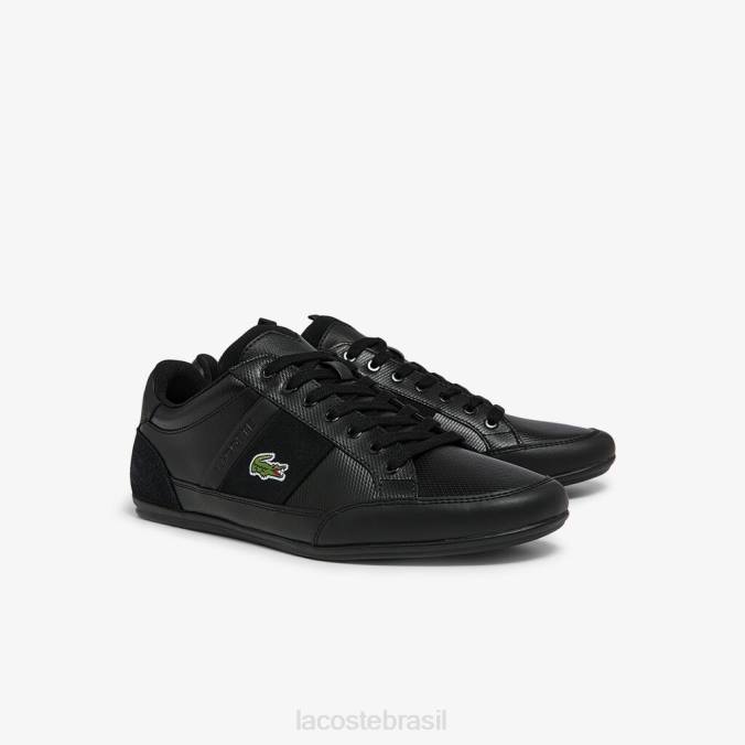 Lacoste homens chaymon bl couro e tênis em tons sintéticos preto P2PX1807 sapato