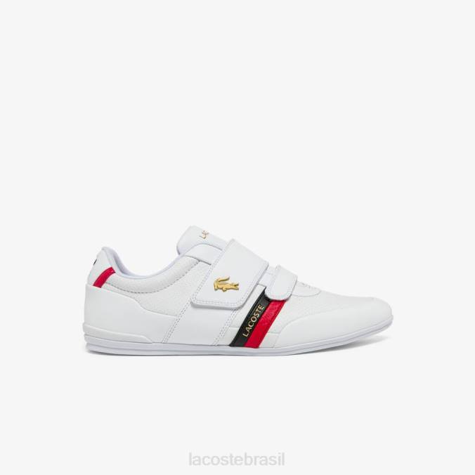Lacoste homens couro com pulseira misano e tênis sintético branco e vermelho P2PX1878 sapato