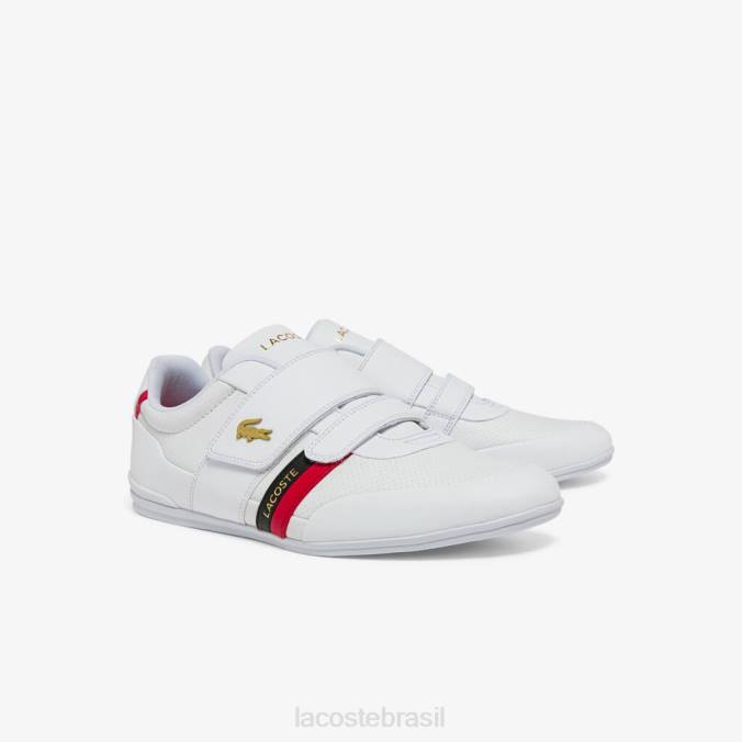 Lacoste homens couro com pulseira misano e tênis sintético branco e vermelho P2PX1878 sapato