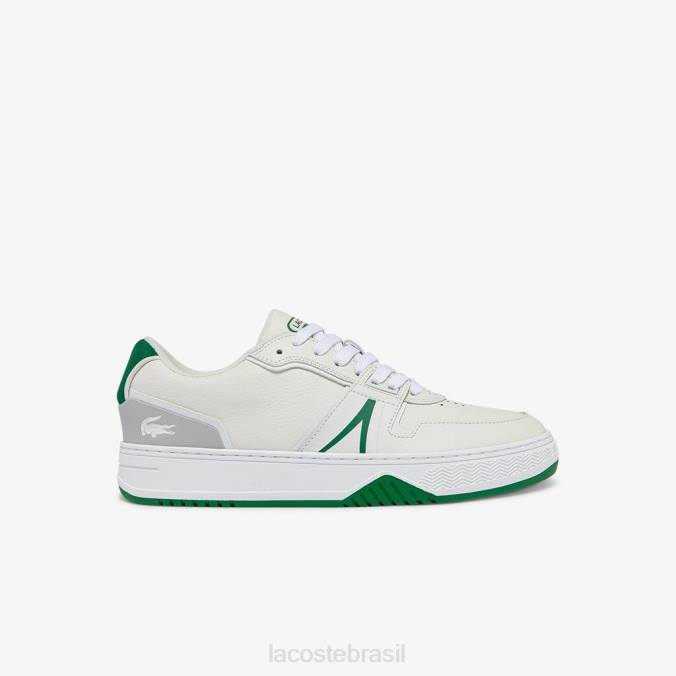 Lacoste homens l001 tênis de couro Branco Verde P2PX1840 sapato