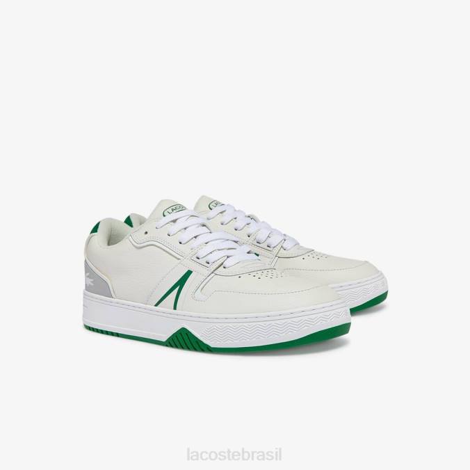 Lacoste homens l001 tênis de couro Branco Verde P2PX1840 sapato