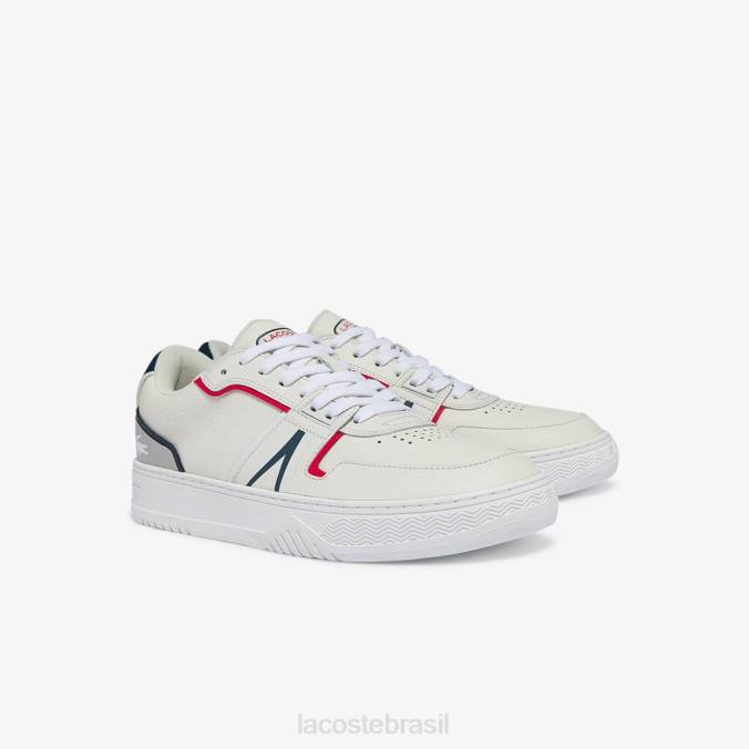 Lacoste homens l001 tênis de couro branco, marinho e vermelho P2PX1841 sapato