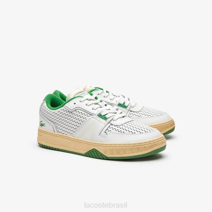 Lacoste homens l001 tênis pop com salto de couro Branco Verde P2PX1745 sapato
