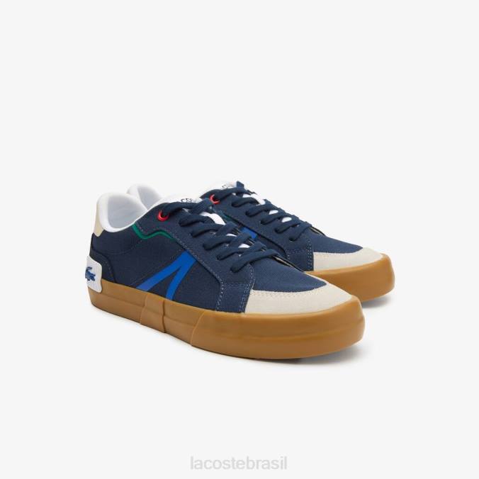 Lacoste homens l004 tênis com sola de goma têxtil marinho/goma P2PX1856 sapato