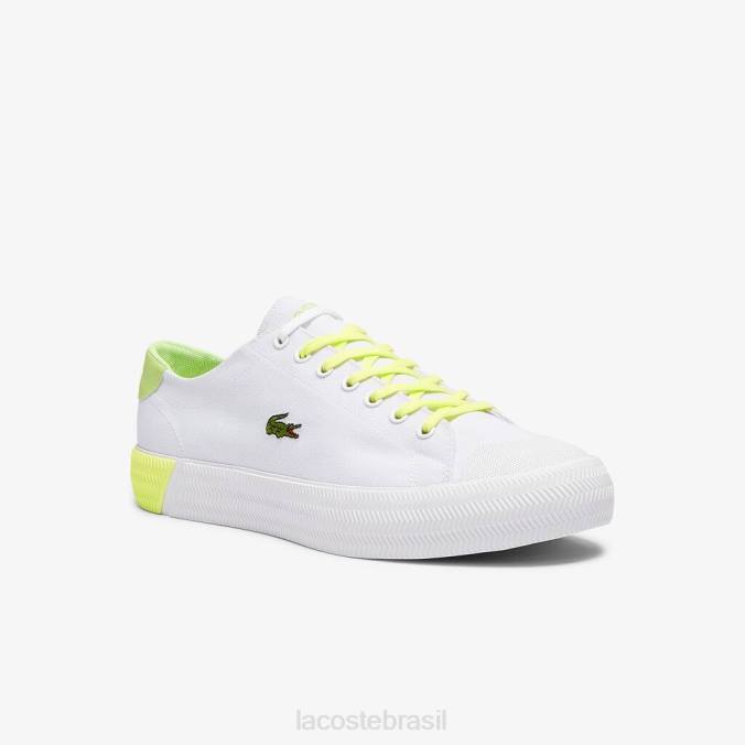 Lacoste homens lona gripshot e tênis de couro branco e amarelo claro P2PX1889 sapato