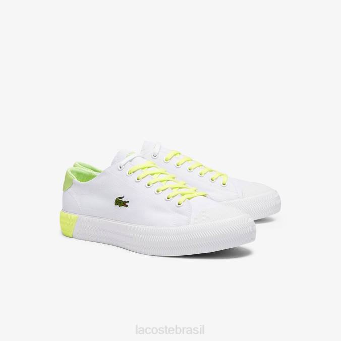 Lacoste homens lona gripshot e tênis de couro branco e amarelo claro P2PX1889 sapato